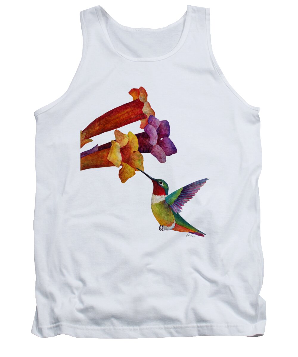 Hummingbird Tank Top featuring the painting Hummer Time - solid background by Hailey E Herrera