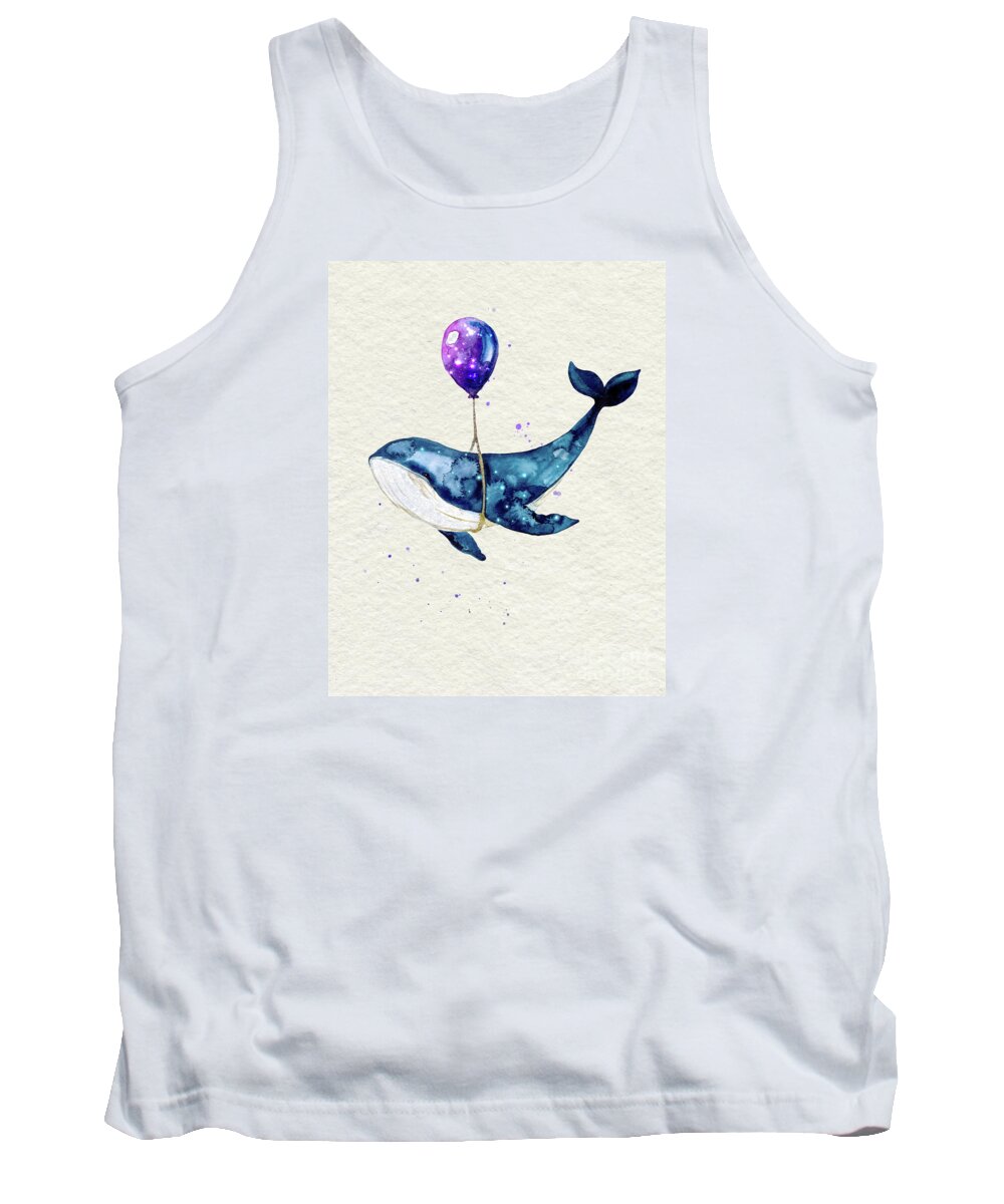 Humpback Whale Tank Top featuring the painting Humpback Whale With Purple Balloon Watercolor Painting by Garden Of Delights