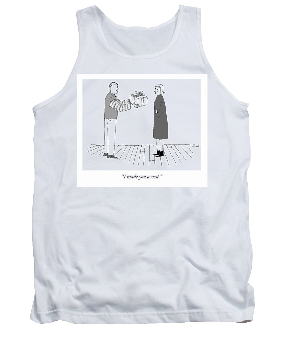 i Made You A Vest. Tank Top featuring the drawing I Made You A Vest by Liana Finck