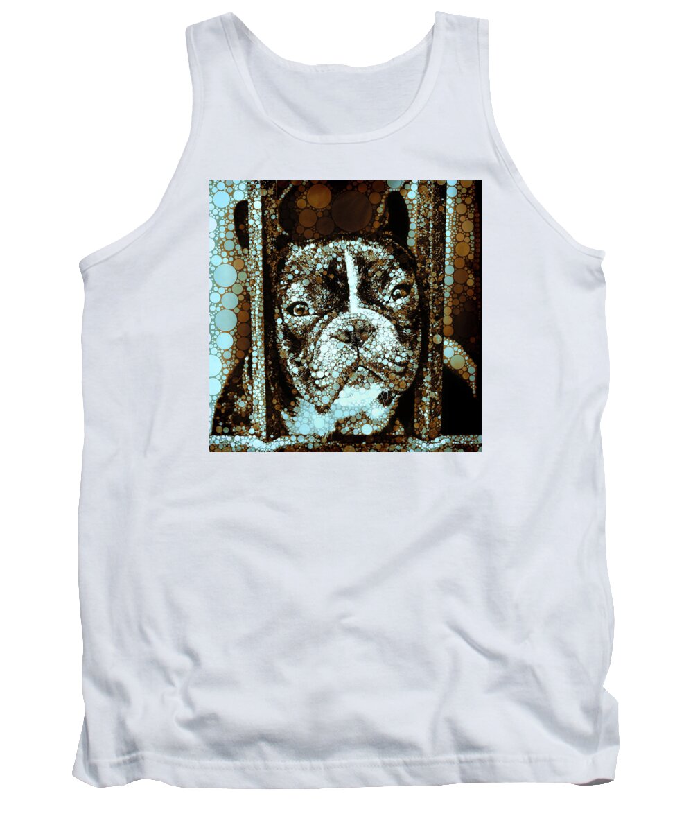 Frenchie Tank Top featuring the mixed media I'm Innocent I Tell Ya by Susan Maxwell Schmidt