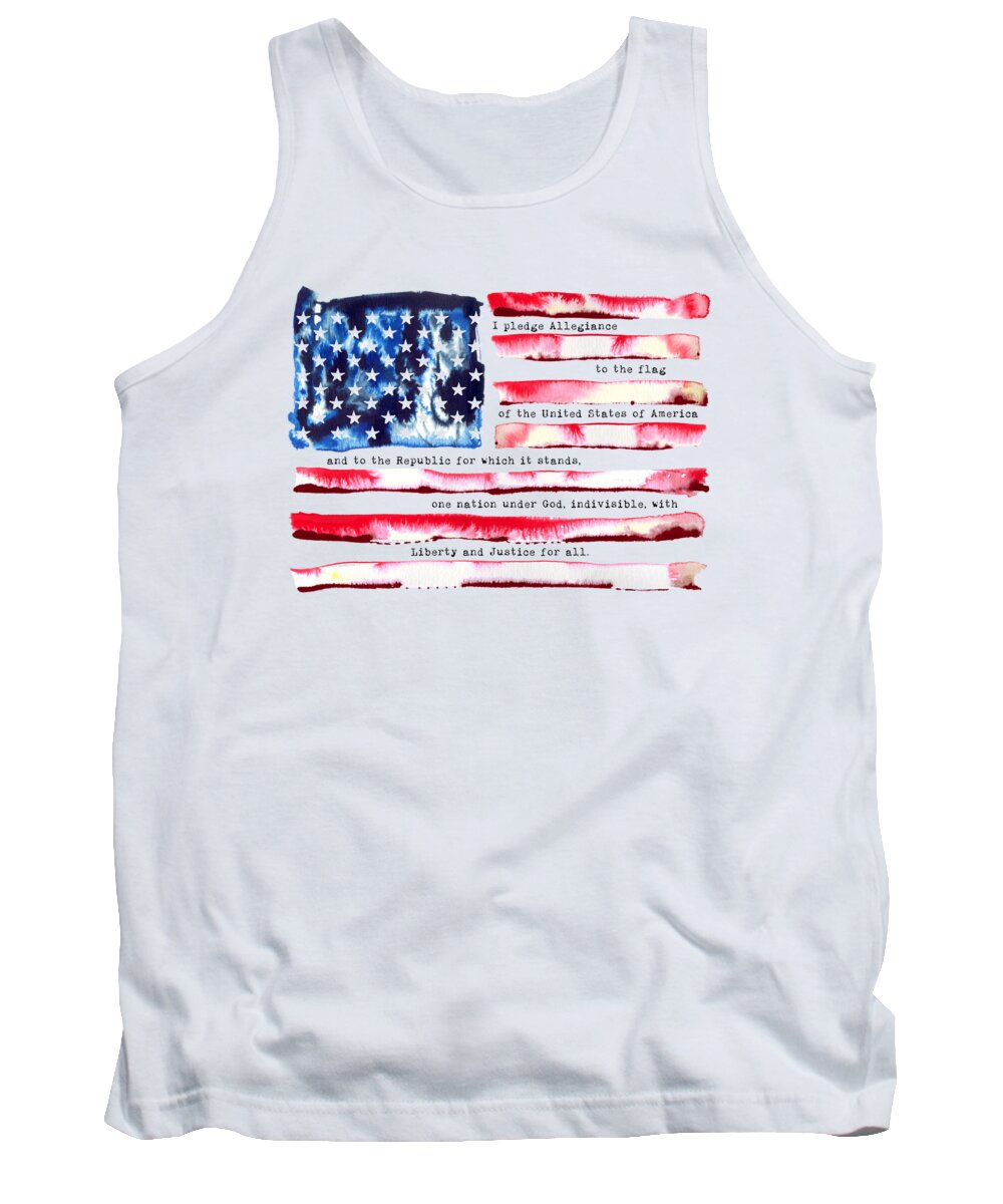 Flag Tank Top featuring the painting Inky Pledge of Allegiance Flag - Art by Jen Montgomery by Jen Montgomery