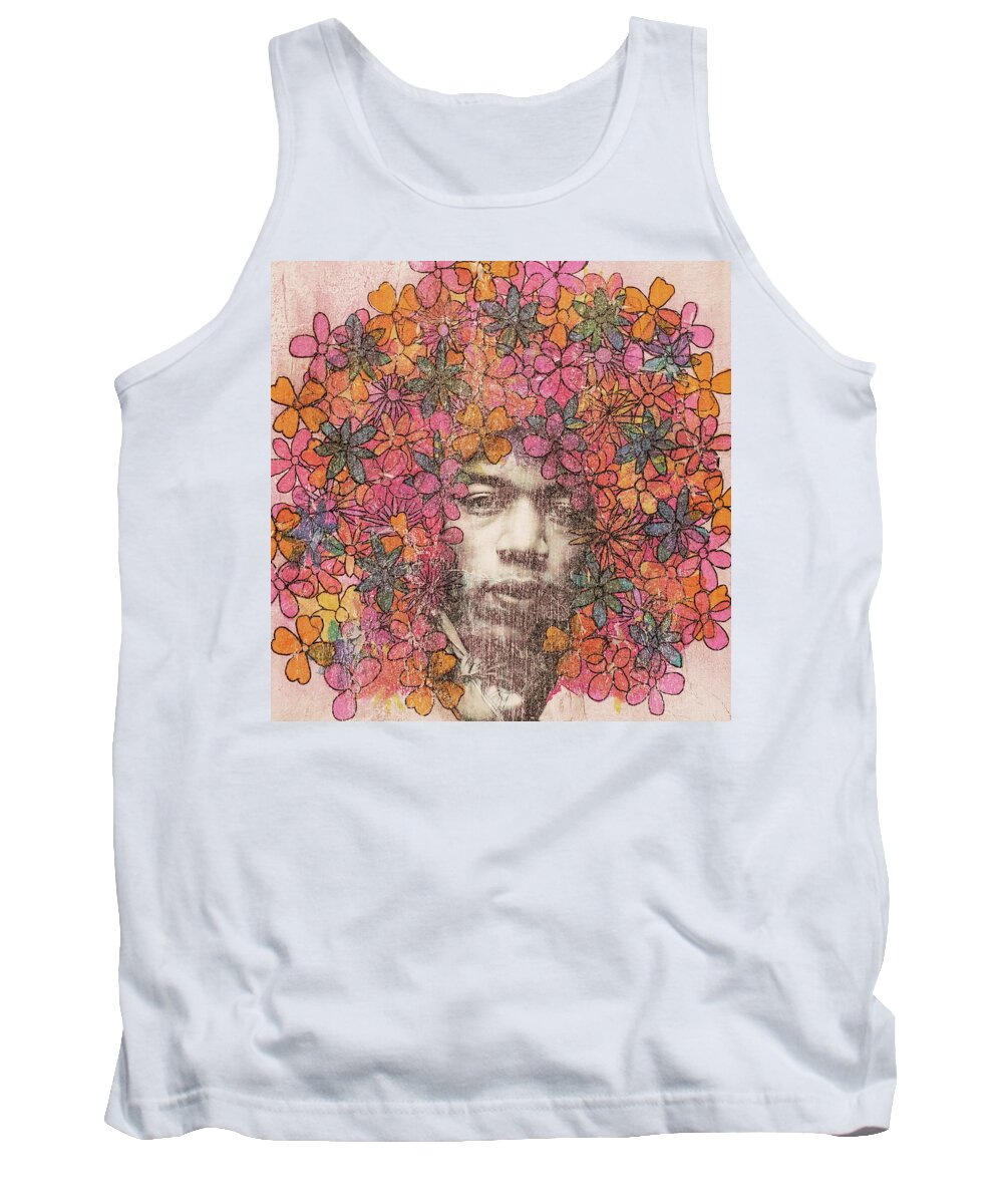 Jimi Hendrix Tank Top featuring the painting JIMI HENDRIX Flower Child Abstract by Lynnie Lang