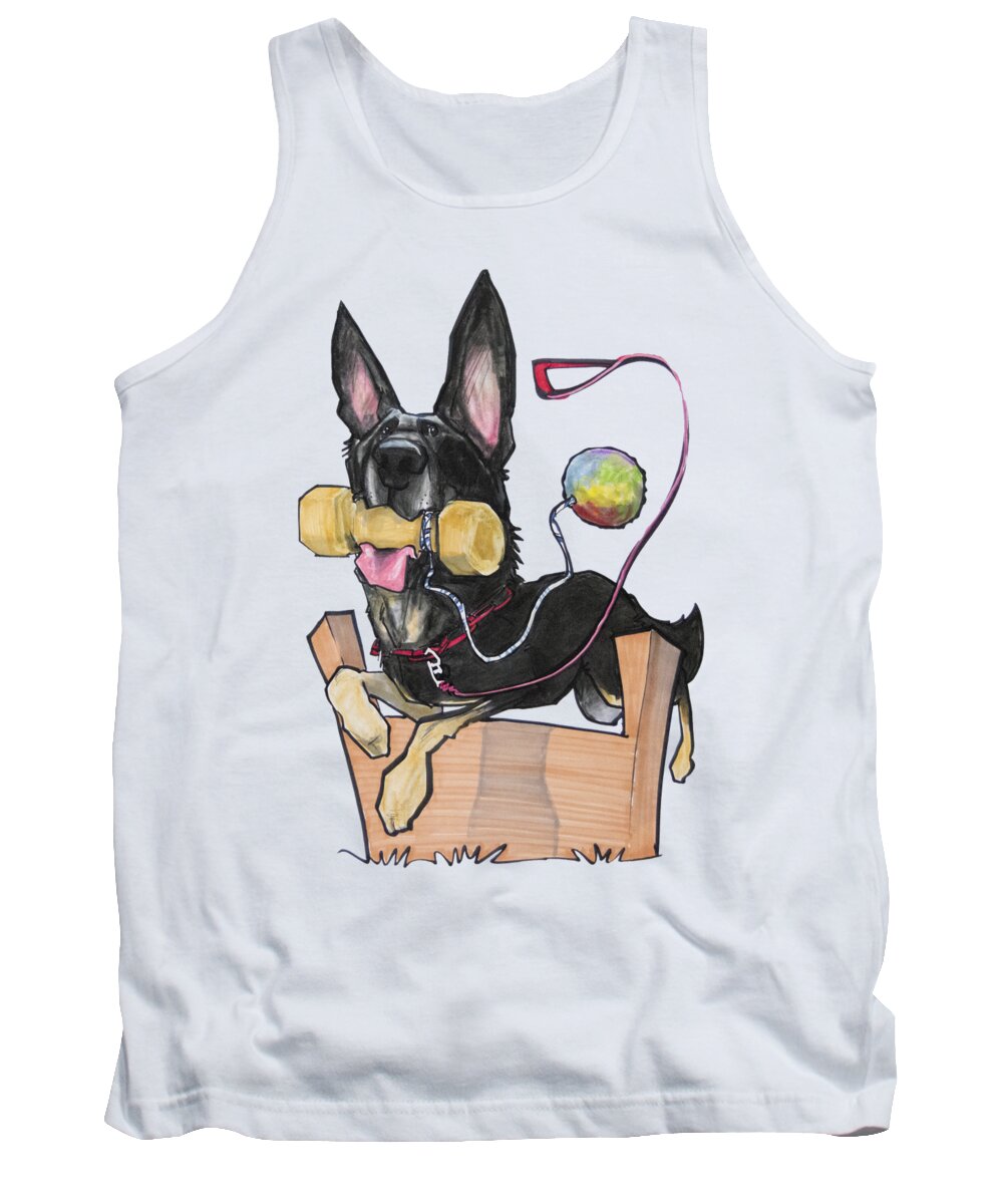 Dog Tank Top featuring the drawing Jumping German Shepherd by Canine Caricatures By John LaFree
