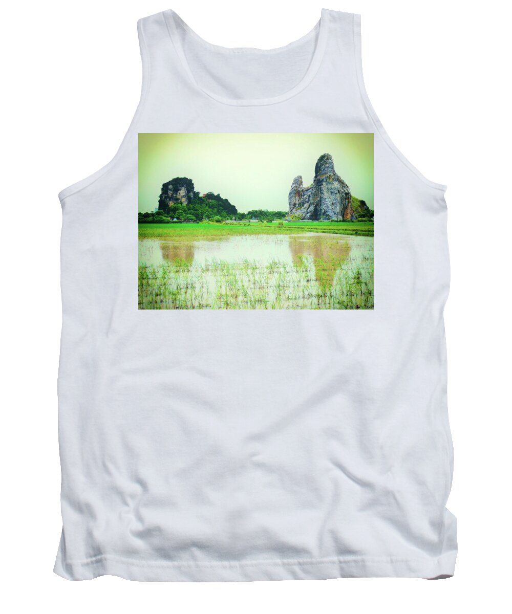 Karst Tank Top featuring the photograph Karst mountain and paddy field by Robert Bociaga