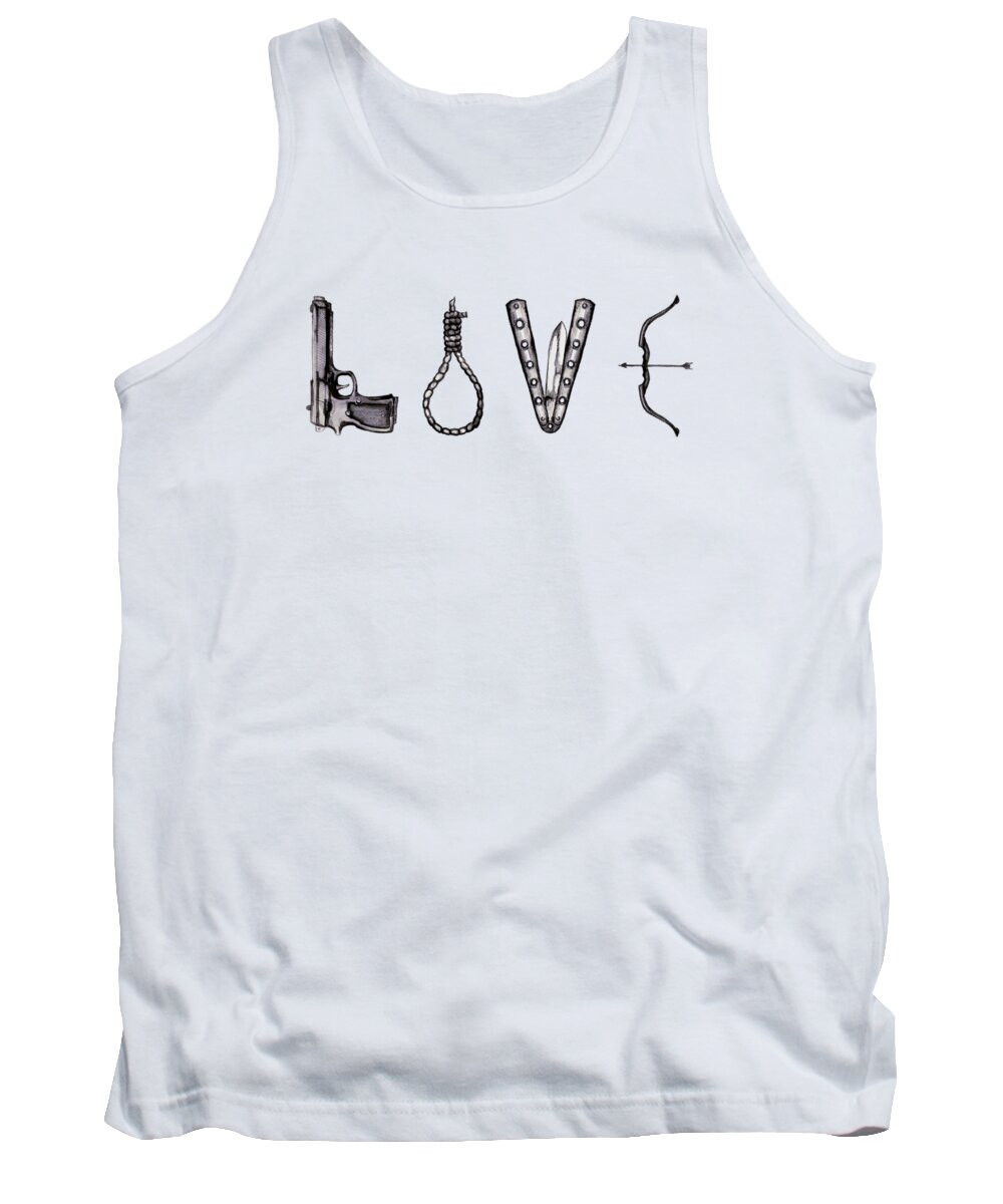 Weapon Tank Top featuring the drawing L O V E by Ludwig Van Bacon