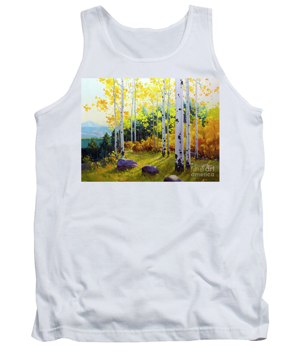 Aspen Tank Top featuring the painting Late Afternoon Aspen Vista by Gary Kim