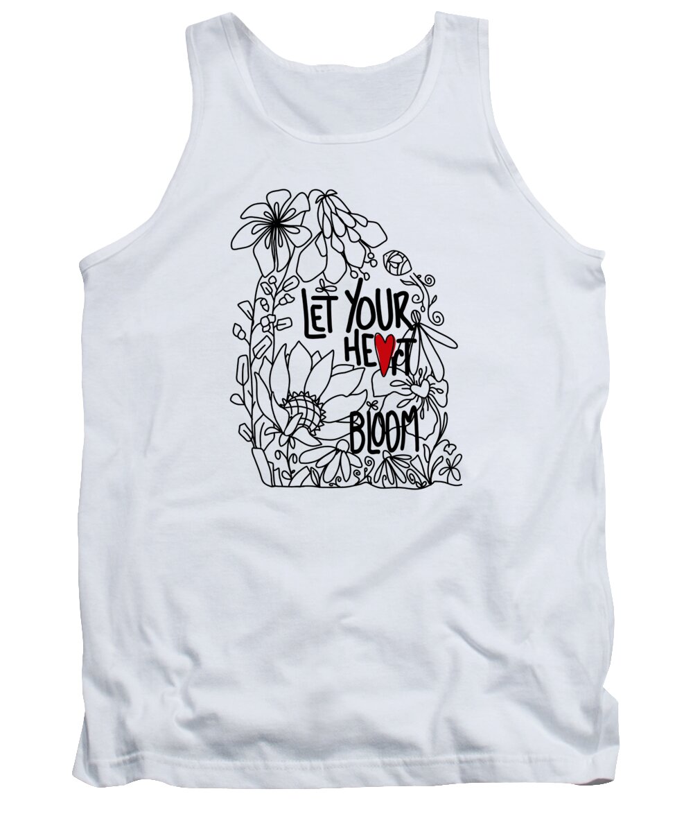 Let Your Heart Bloom Tank Top featuring the digital art Let Your Heart Bloom - Black Line Art by Patricia Awapara