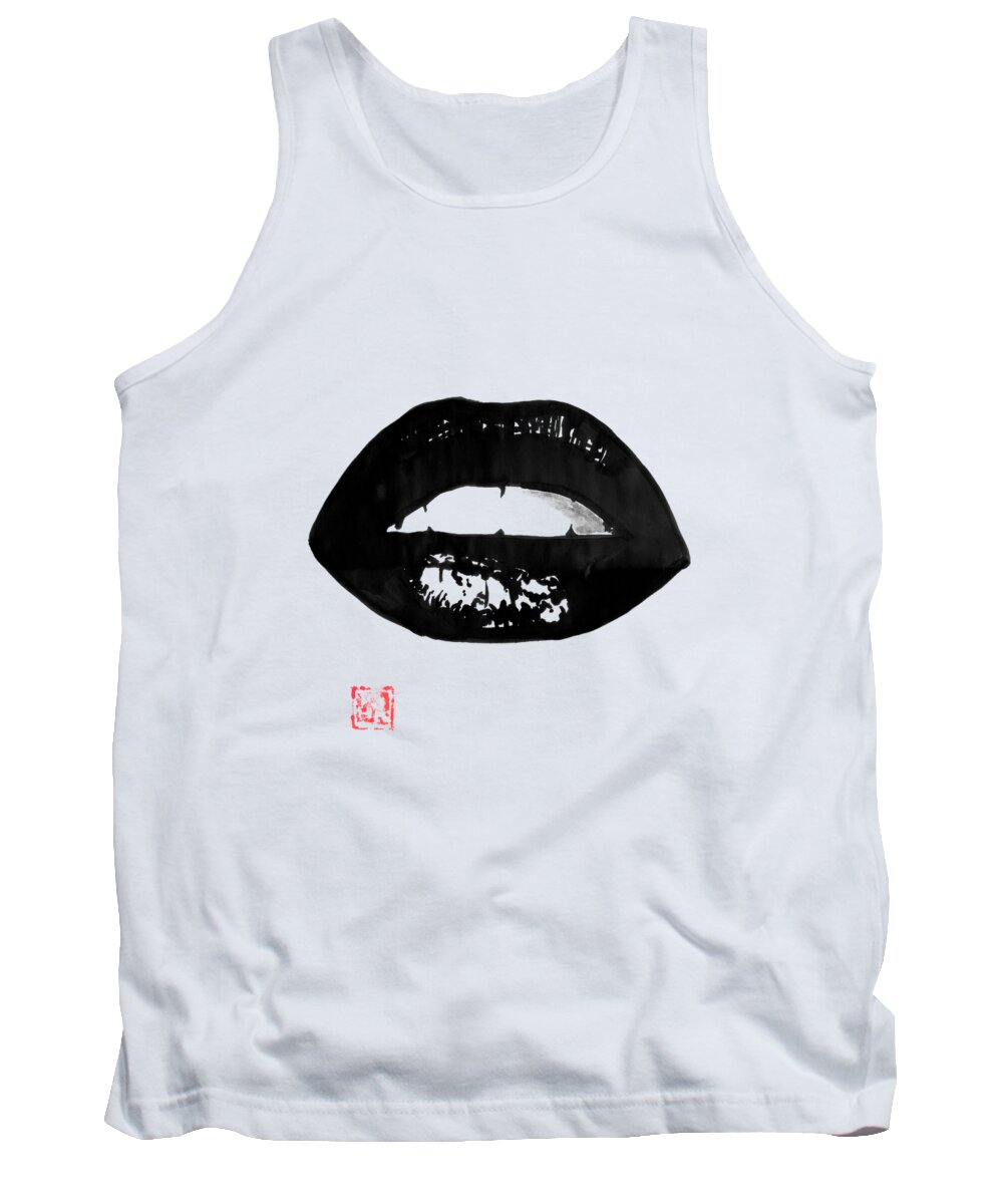 Lips Tank Top featuring the drawing Lips by Pechane Sumie