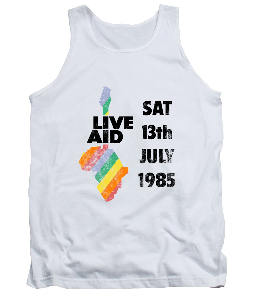Live Tank Top featuring the digital art Live Aid 1985 black and colors by Andrea Gatti