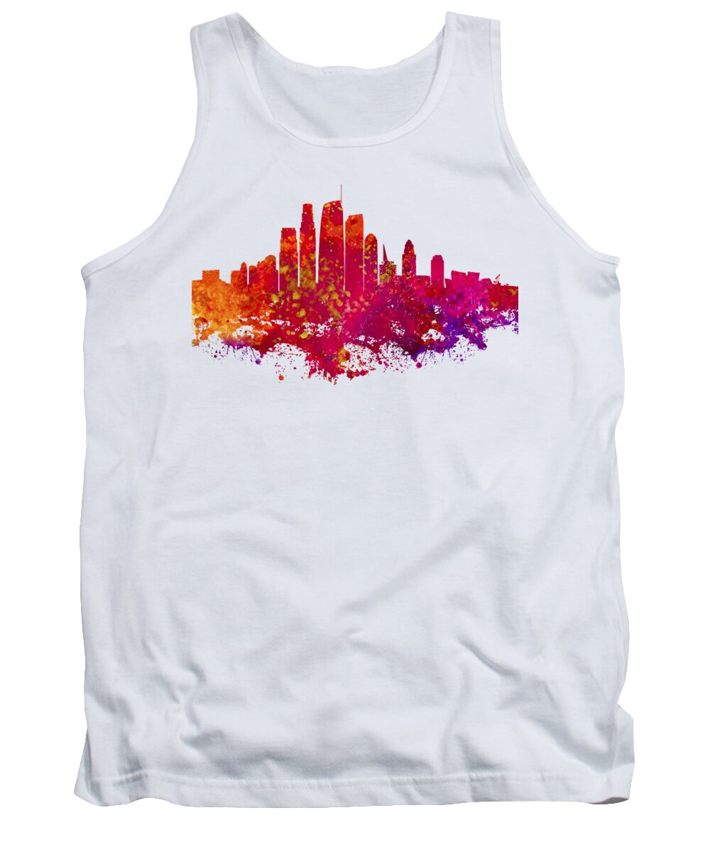 Los Angeles Tank Top featuring the digital art Los Angeles City Skyline - Colorful Watercolor on White Background by SP JE Art