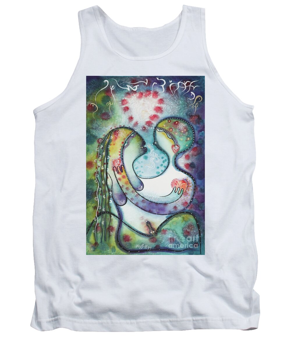 #lovers2 #watercolor #watercolorpainting #lovers #cosmicart #mysticart #symbolicart #iconseries #icons #glenneff #thesoundpoetsmusic #picturerockstudio #loversart Tank Top featuring the painting Lovers 2 by Glen Neff