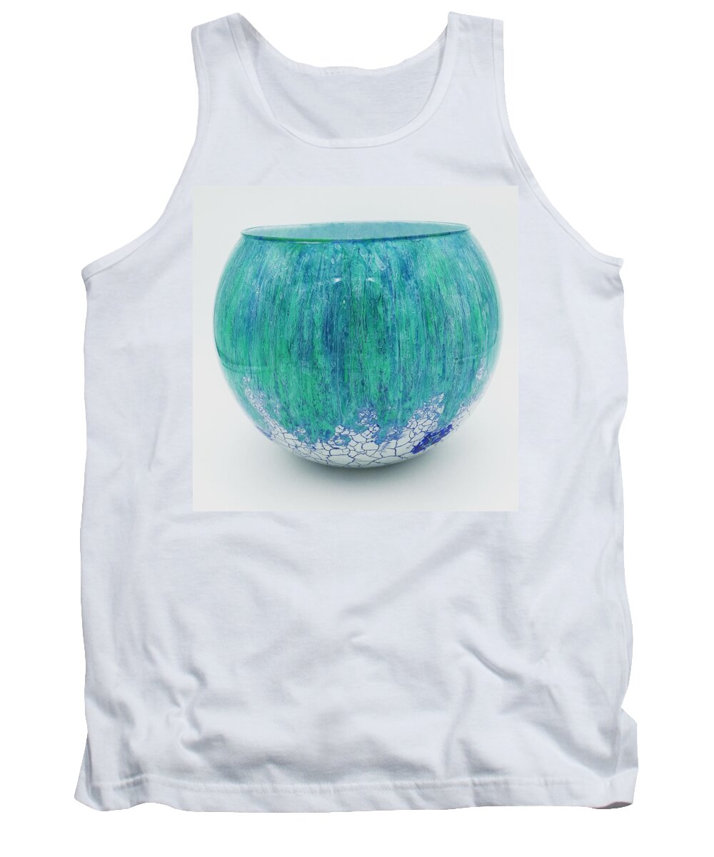 Green Tank Top featuring the glass art Lt.green/blue and white bowl by Christopher Schranck