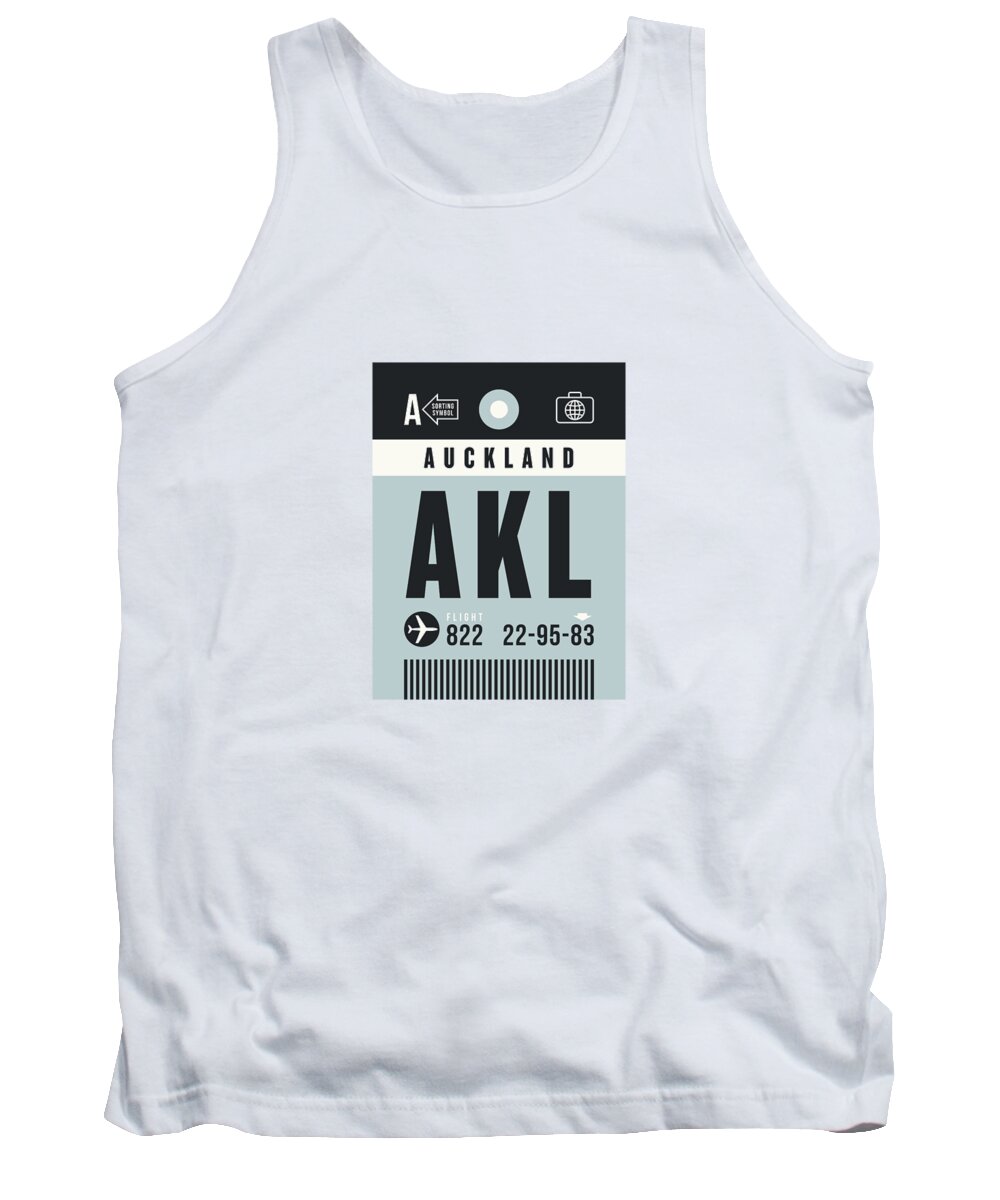 Retro Styled Luggage Tag Design For Auckland International Airport (akl) New Zealand. Tank Top featuring the digital art Luggage Tag A - AKL Auckland New Zealand by Organic Synthesis