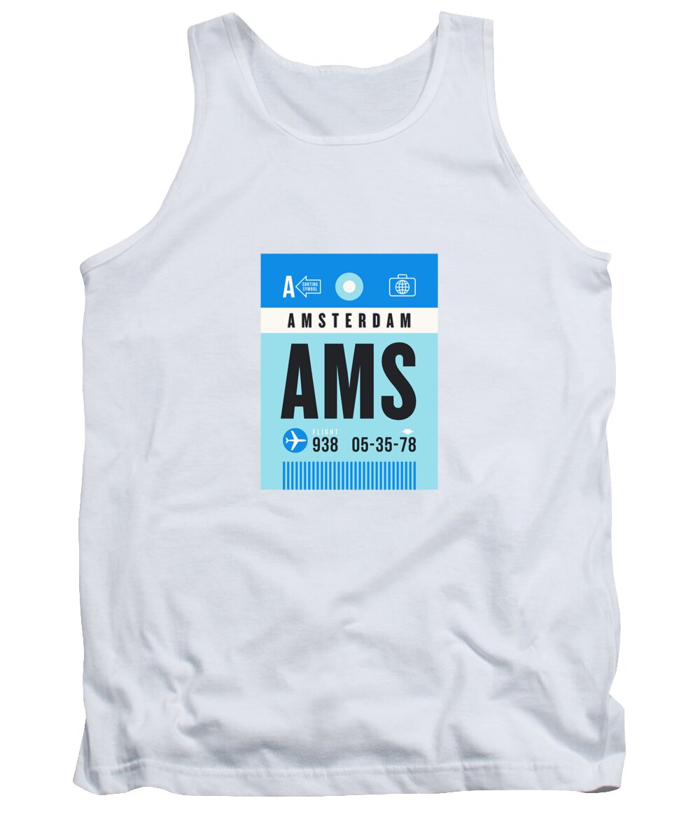 Airline Tank Top featuring the digital art Luggage Tag A - AMS Amsterdam Netherlands by Organic Synthesis
