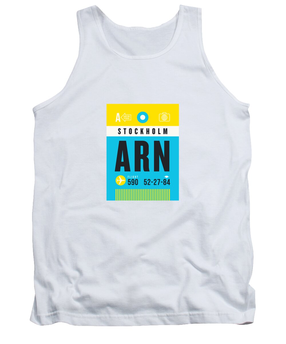 Airline Tank Top featuring the digital art Luggage Tag A - ARN Stockholm Sweden by Organic Synthesis