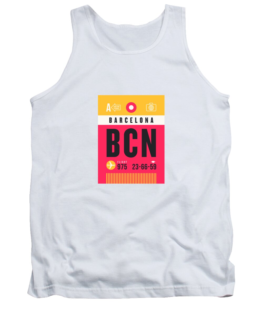 Airline Tank Top featuring the digital art Luggage Tag A - BCN Barcelona Spain by Organic Synthesis