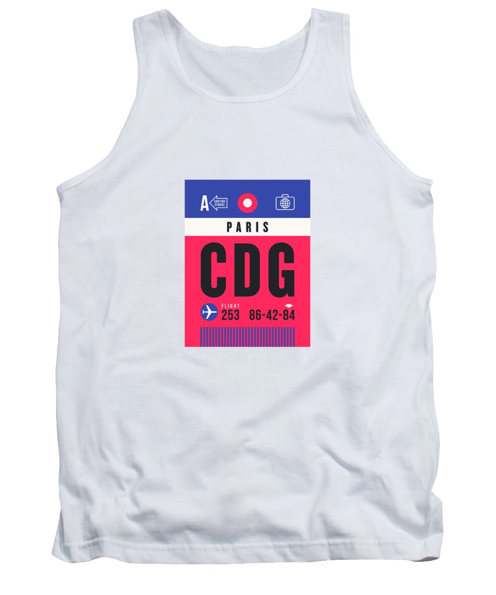 Airline Tank Top featuring the digital art Luggage Tag A - CDG Paris France by Organic Synthesis