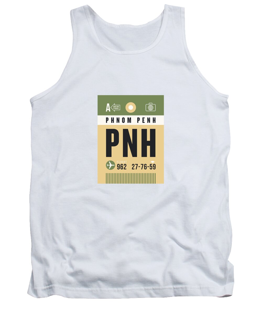 Airline Tank Top featuring the digital art Luggage Tag A - PNH Phnom Penh Cambodia by Organic Synthesis