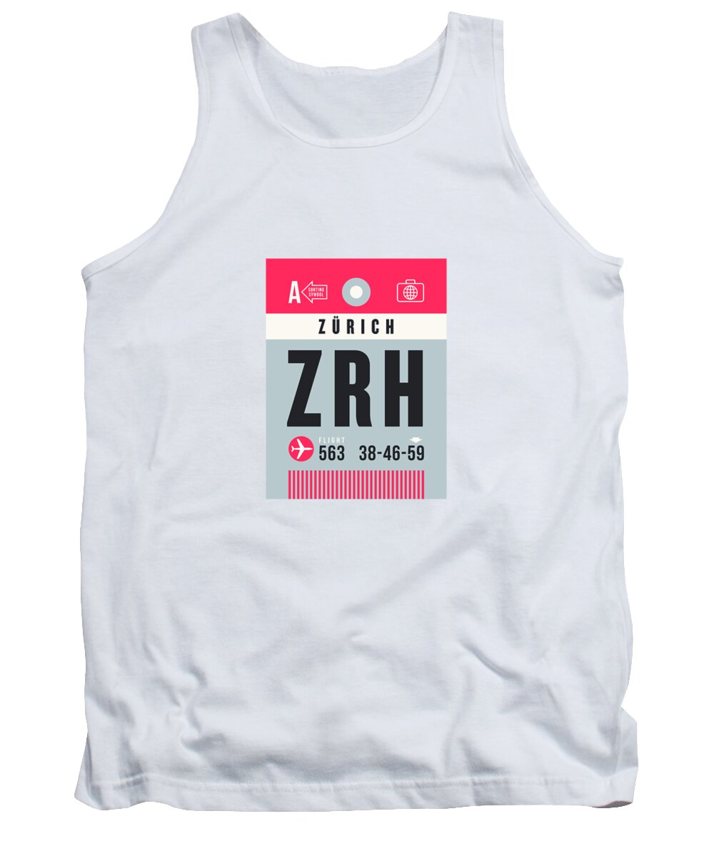 Airline Tank Top featuring the digital art Luggage Tag A - ZRH Zurich Switzerland by Organic Synthesis