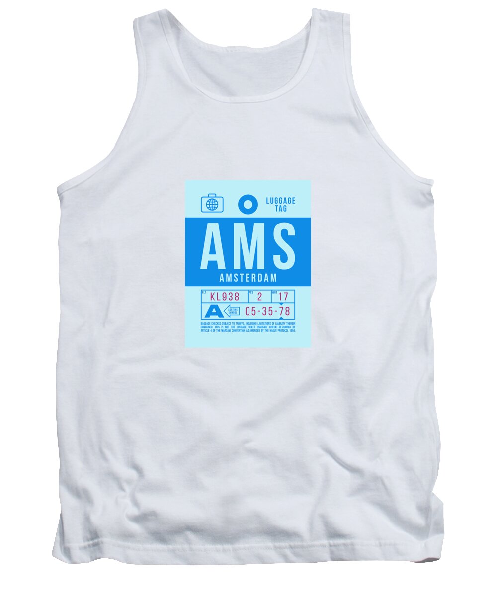 Airline Tank Top featuring the digital art Luggage Tag B - AMS Amsterdam Netherlands by Organic Synthesis