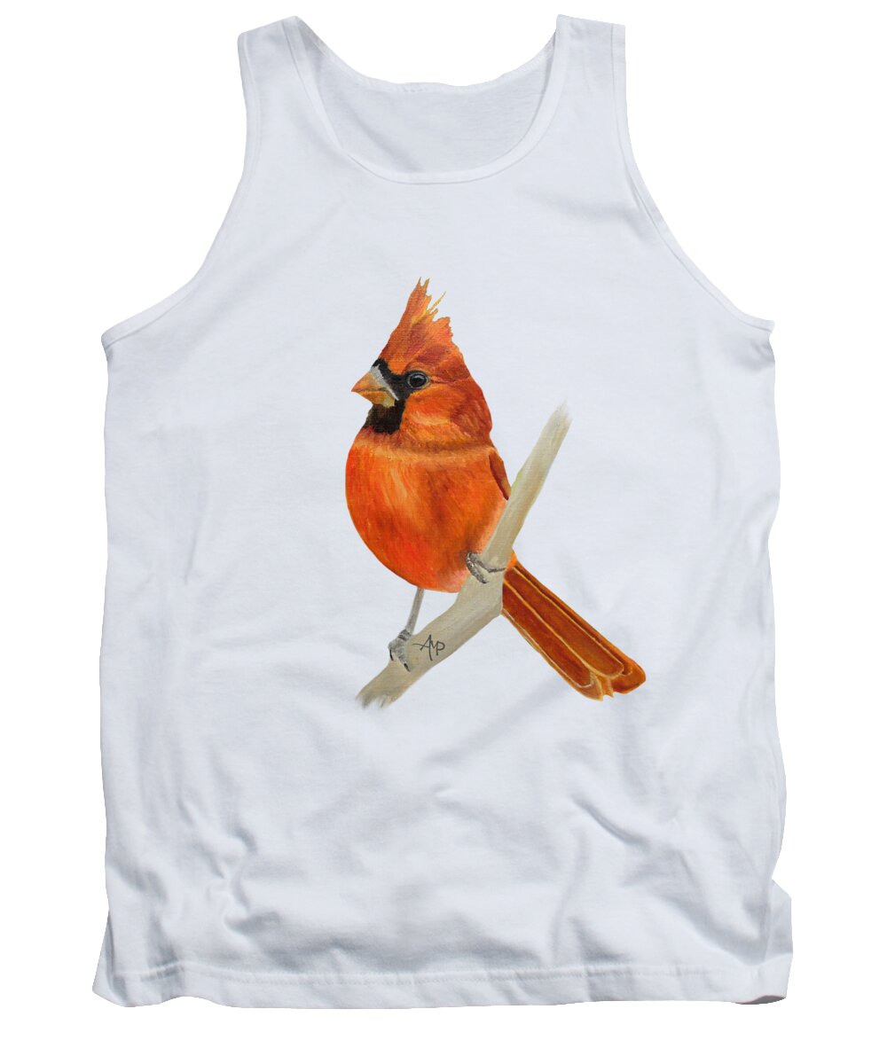 Cardinal Tank Top featuring the painting Male Northern Cardinal by Angeles M Pomata