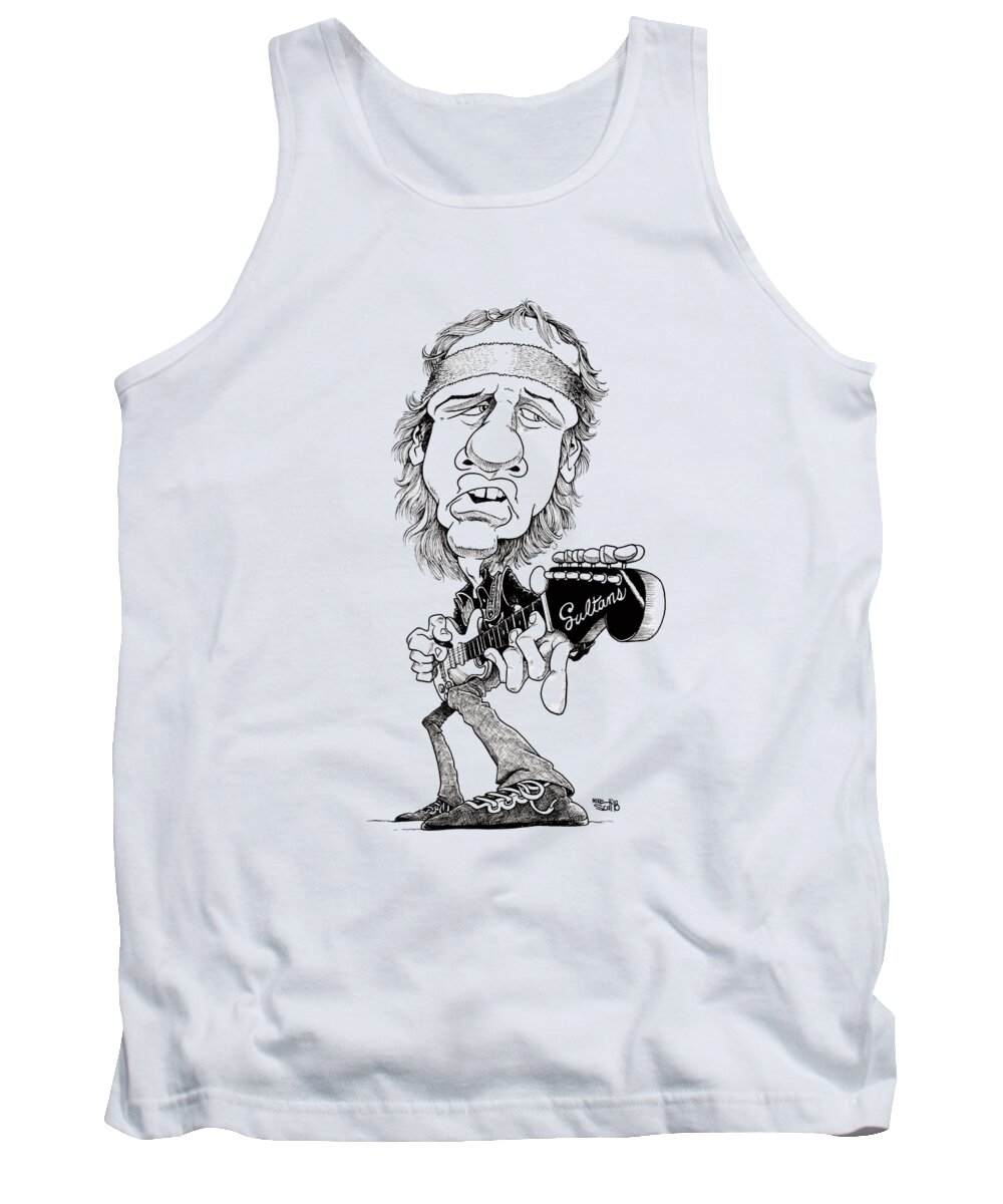 Caricature Tank Top featuring the drawing Mark Knopfler by Mike Scott