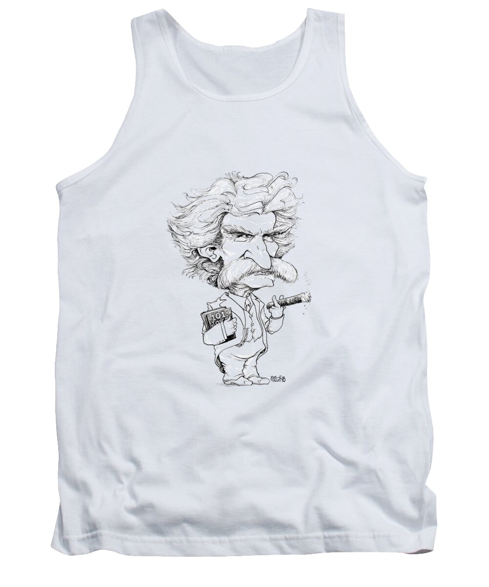 Caricature Tank Top featuring the drawing Mark Twain by Mike Scott