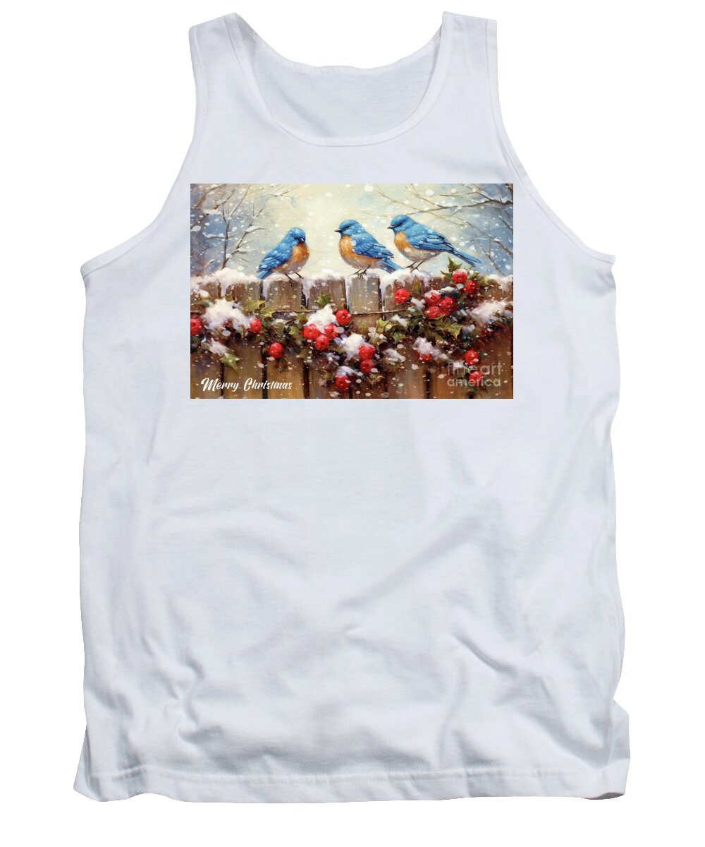 Bluebirds Tank Top featuring the painting Merry Christmas Bluebirds by Tina LeCour