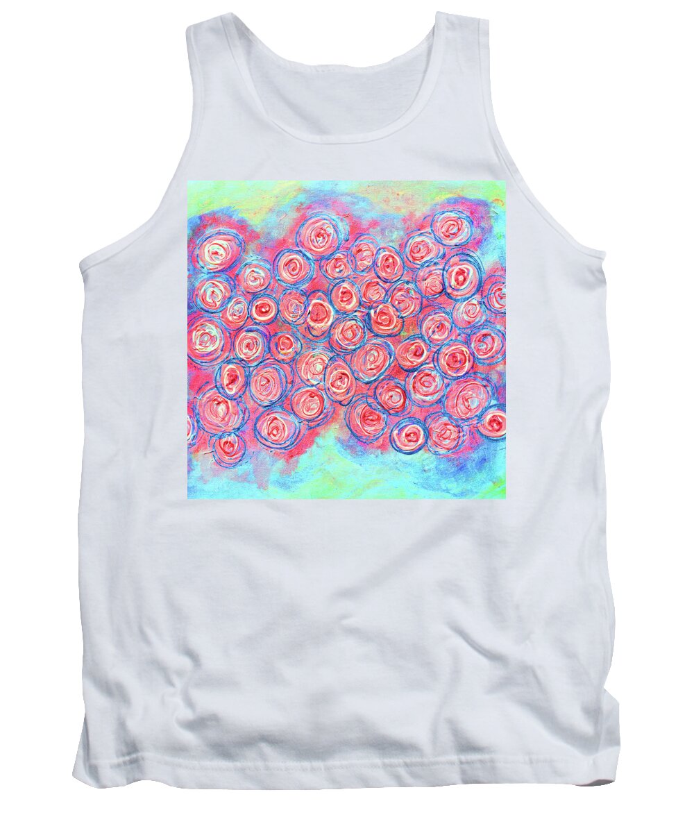 Modern Flowers Tank Top featuring the digital art MILLE FLEURS Pink Blue Abstract Flowers by Lynnie Lang