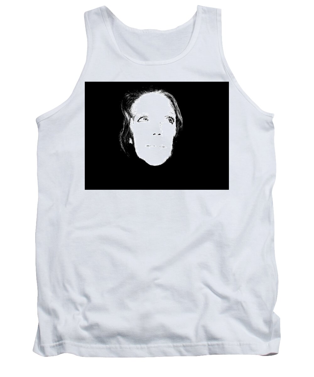 Portrait Tank Top featuring the mixed media Minimal Self Portrait in Black and White by Shelli Fitzpatrick