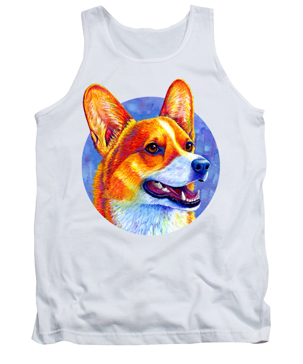 Corgi Tank Top featuring the painting Mischief Maker - Colorful Pembroke Welsh Corgi Dog by Rebecca Wang