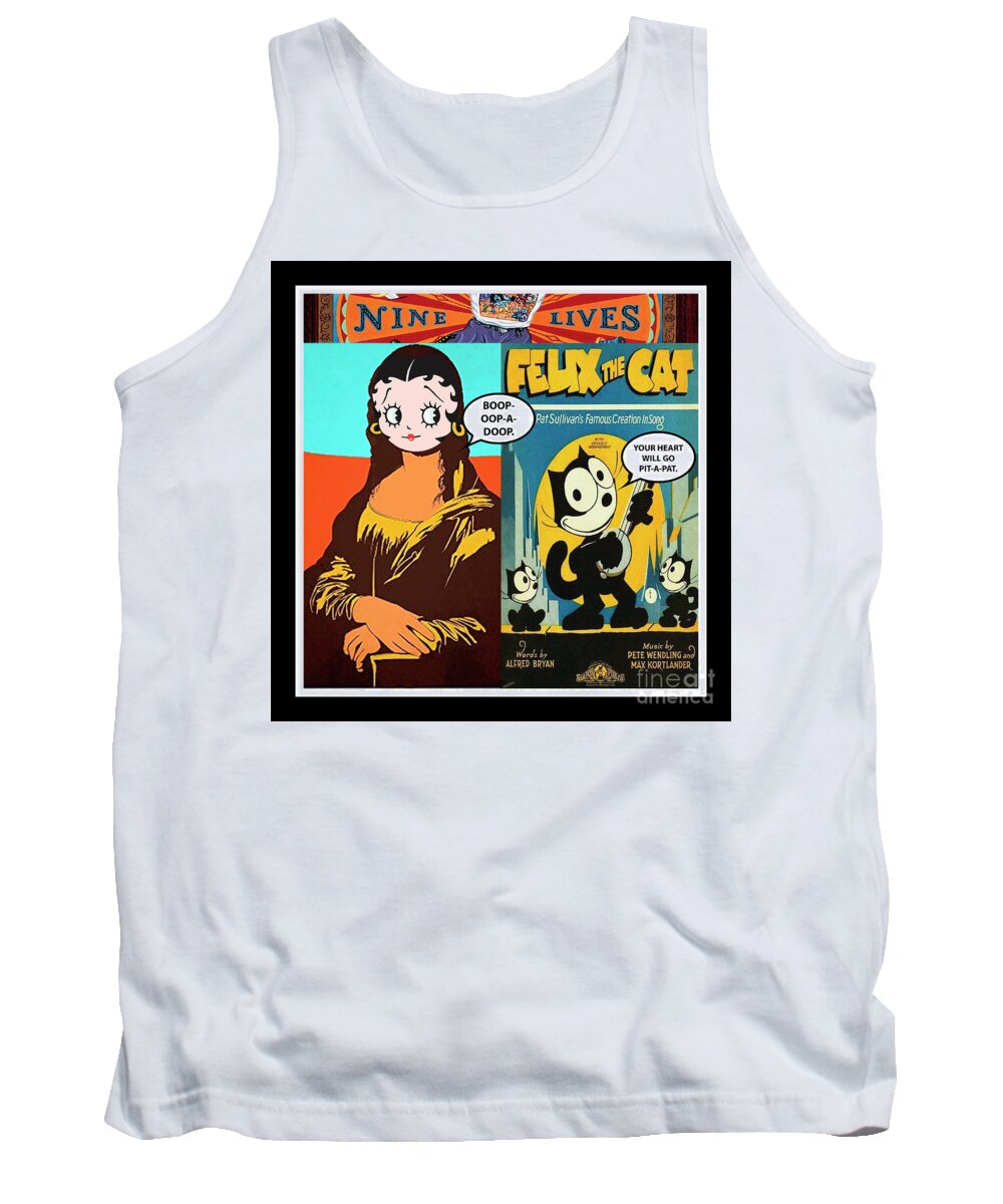 Mona Lisa Tank Top featuring the mixed media Mona Lisa - Betty Boop - Felix the Cat Print - Mixed Media Record Albums Pop Art Collage by Steven Shaver