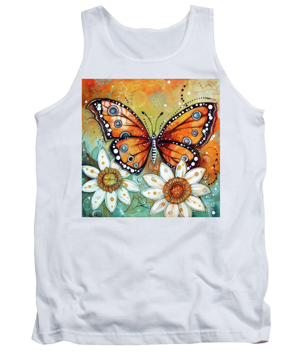 Monarch Butterfly Tank Top featuring the painting Monarch In The White Daisies by Tina LeCour