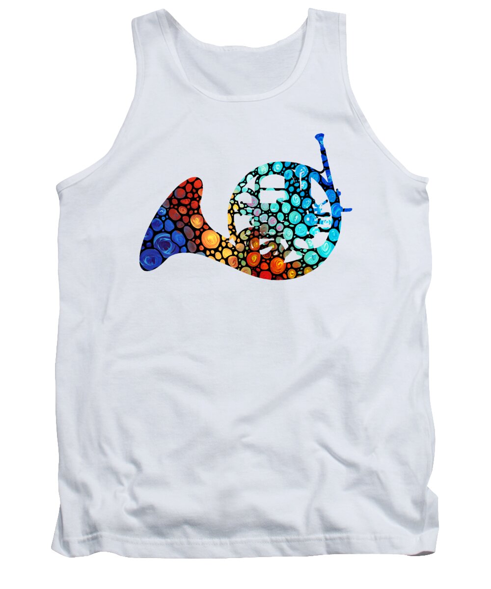 French Horn Tank Top featuring the painting Mosaic Music Art - French Horn by Sharon Cummings
