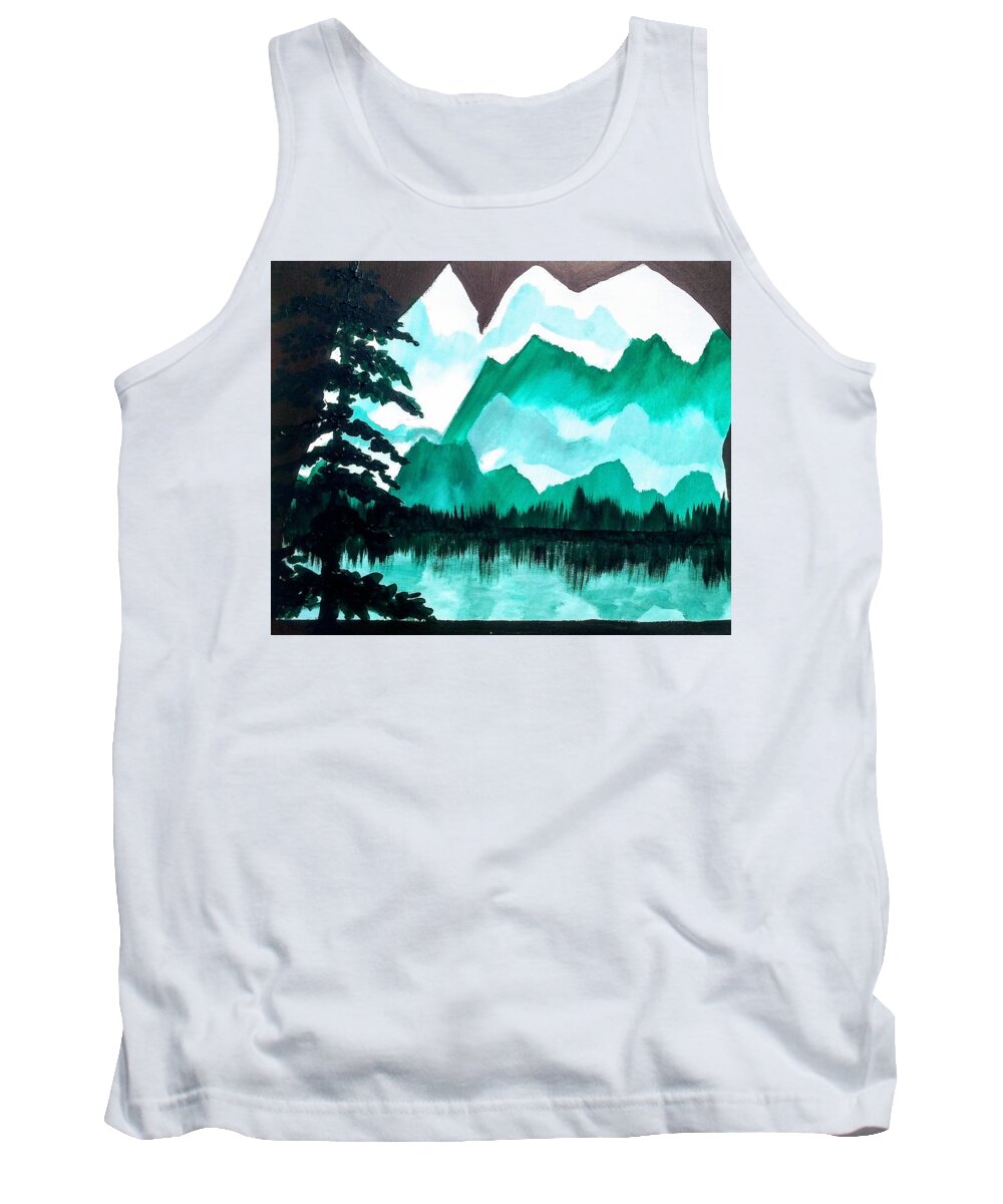 Mountains Tank Top featuring the painting Mountain Lakes Reflection by Lynne McQueen