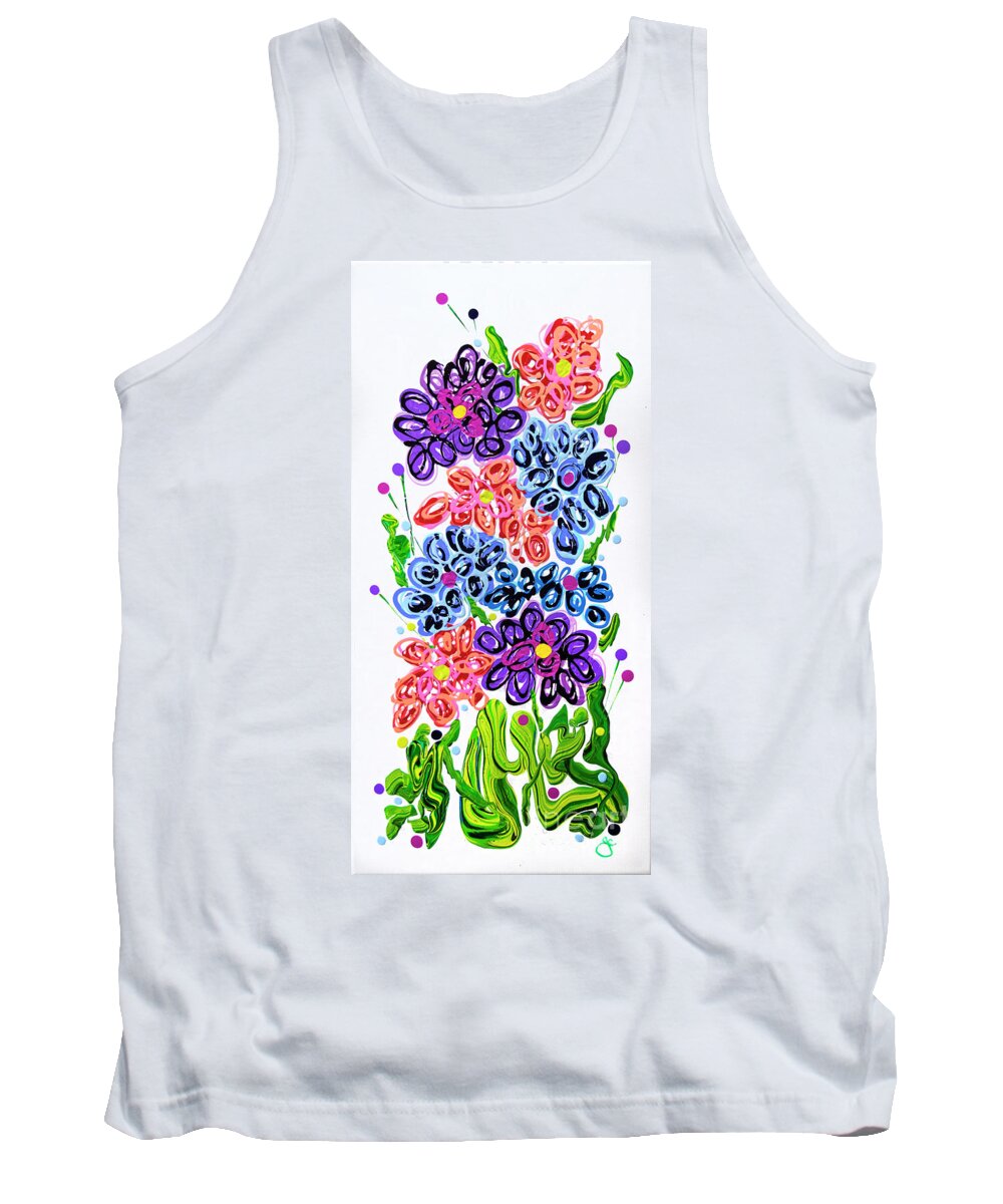 Fluid Acrylic Floral Painting Tank Top featuring the painting Mums Madness by Jane Crabtree