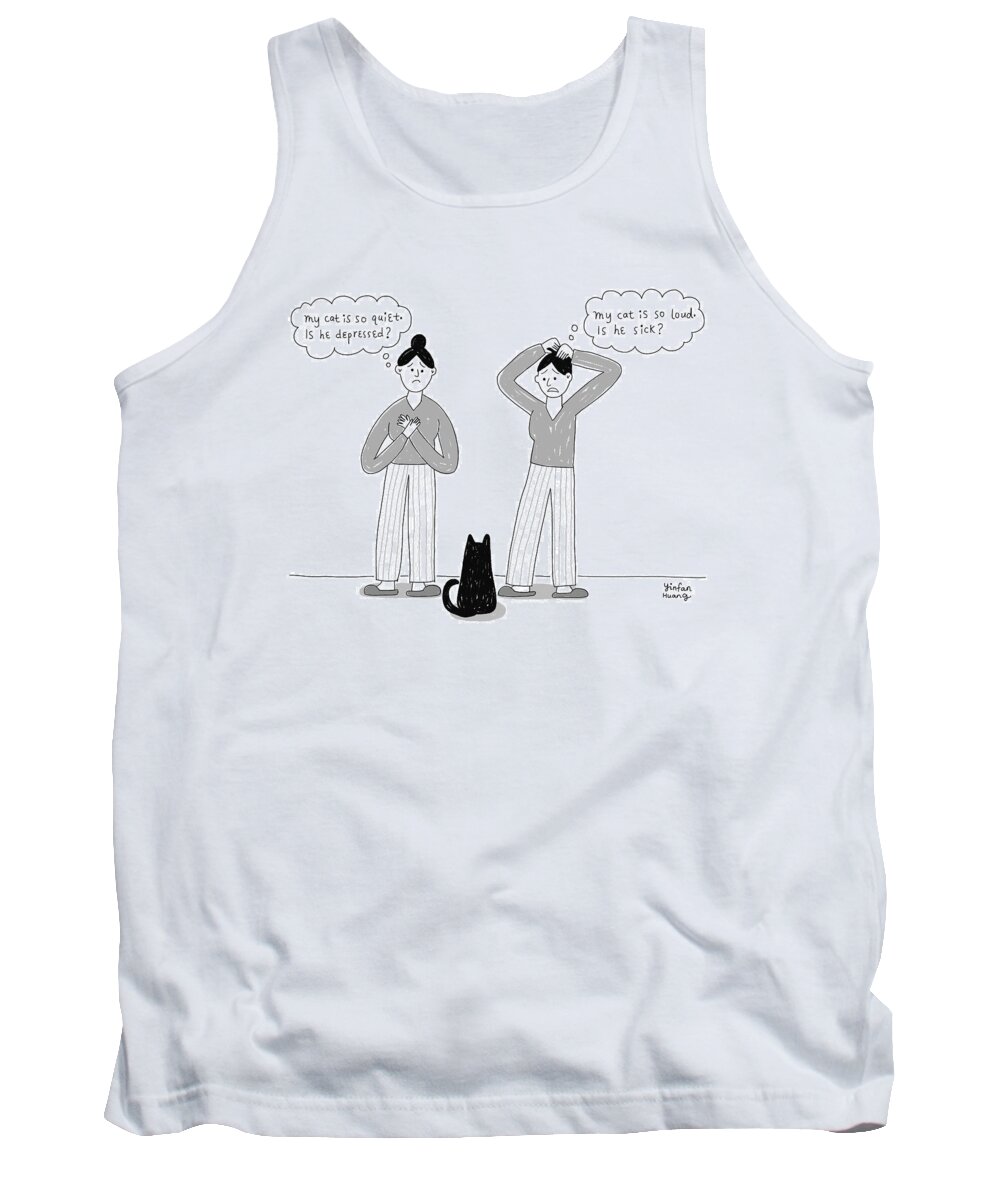 Captionless Tank Top featuring the drawing My Cat Is So Quiet And Loud by Yinfan Huang