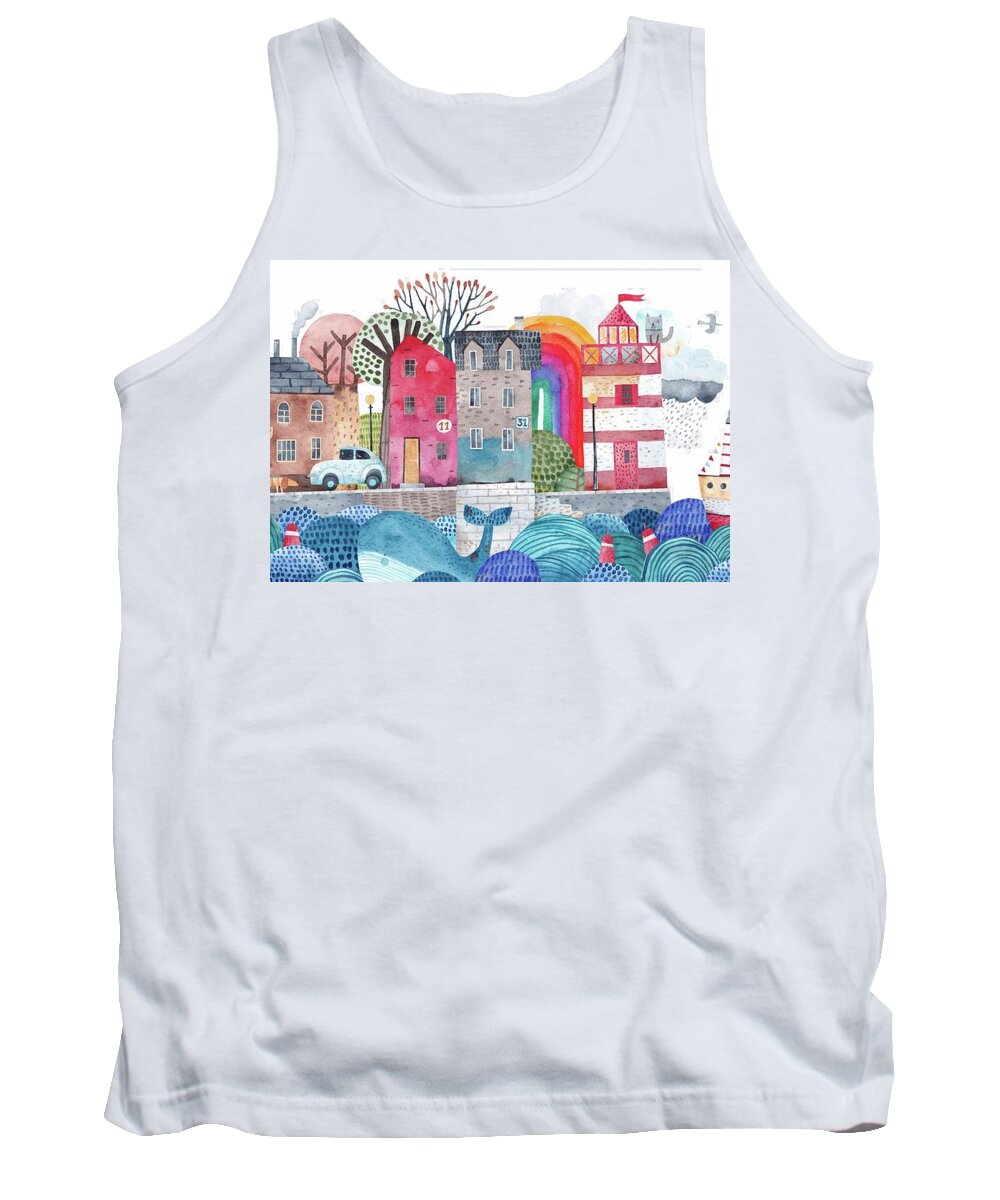 Lovely Town Tank Top featuring the painting My home town by Zazzy Art Bar