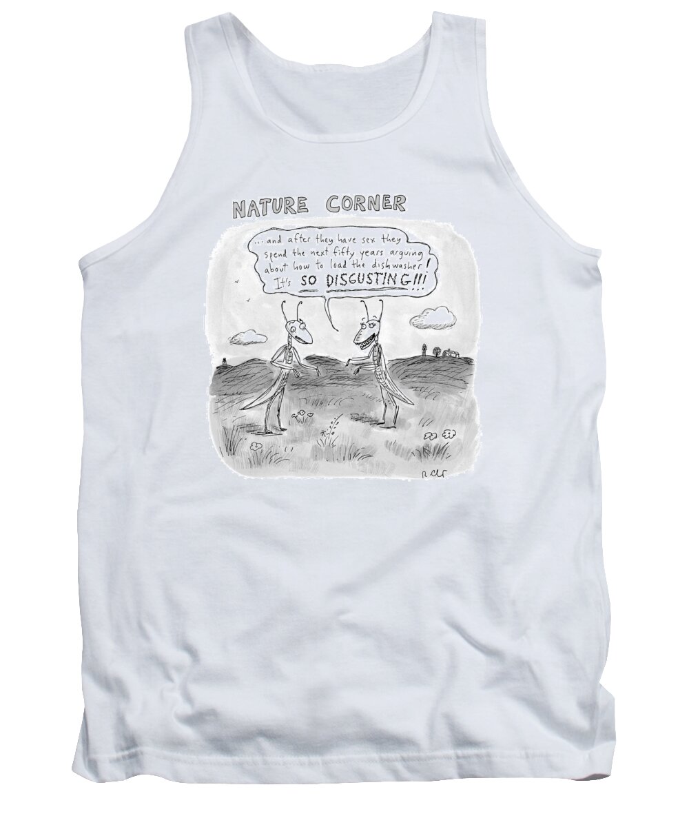 Captionless Tank Top featuring the drawing Nature Corner by Roz Chast