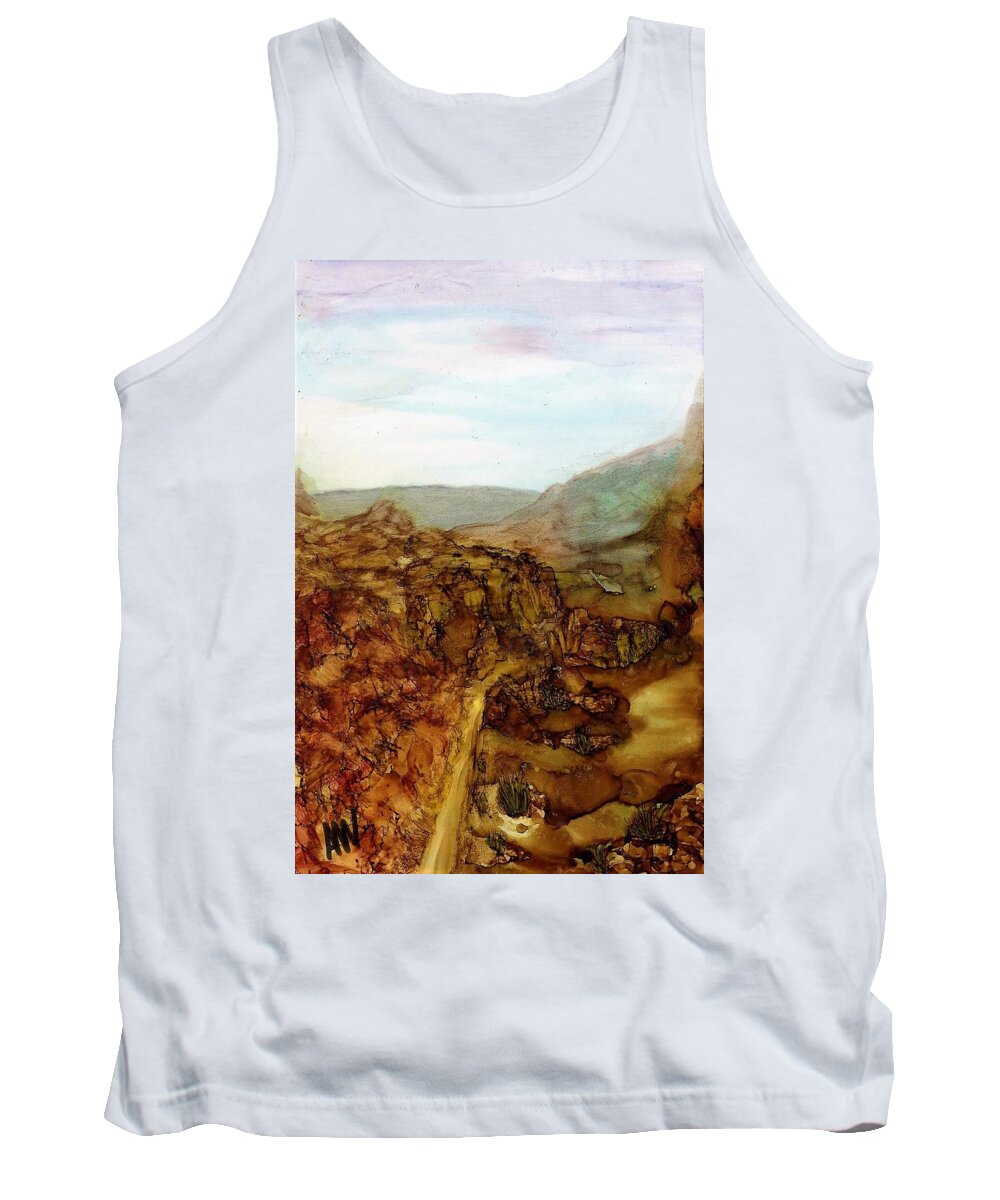 Alcohol Ink Tank Top featuring the painting North through the canyon by Angela Marinari