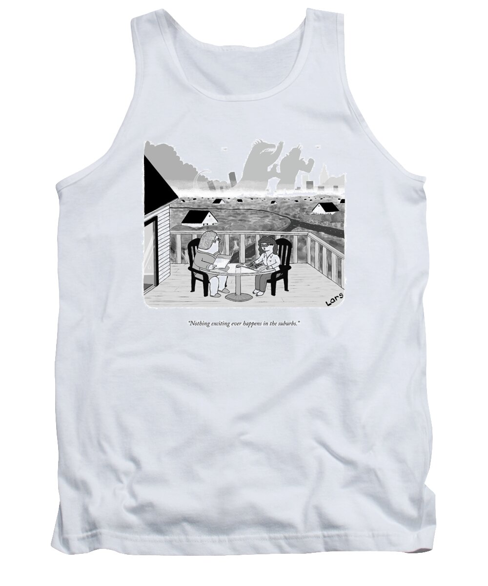 Nothing Exciting Ever Happens In The Suburbs. Tank Top featuring the drawing Nothing Exciting by Lars Kenseth