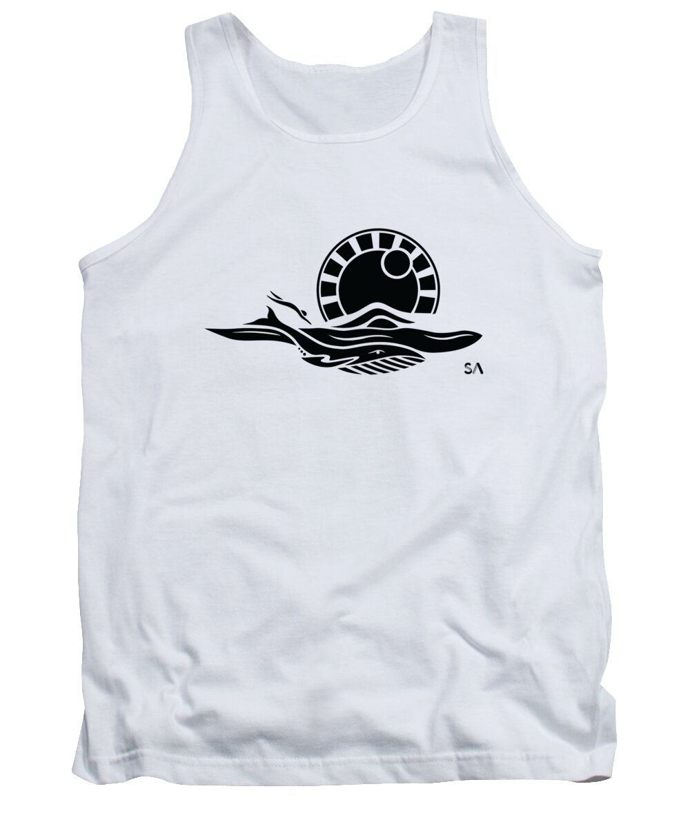 Black And White Tank Top featuring the digital art Ocean Swim by Silvio Ary Cavalcante