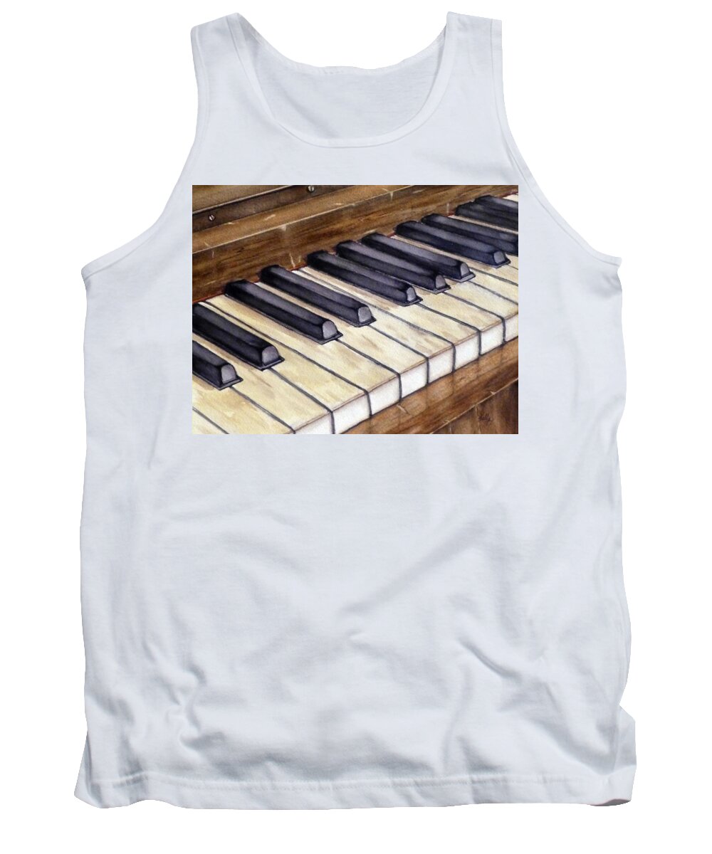 Piano Tank Top featuring the painting Old Piano Keys by Kelly Mills