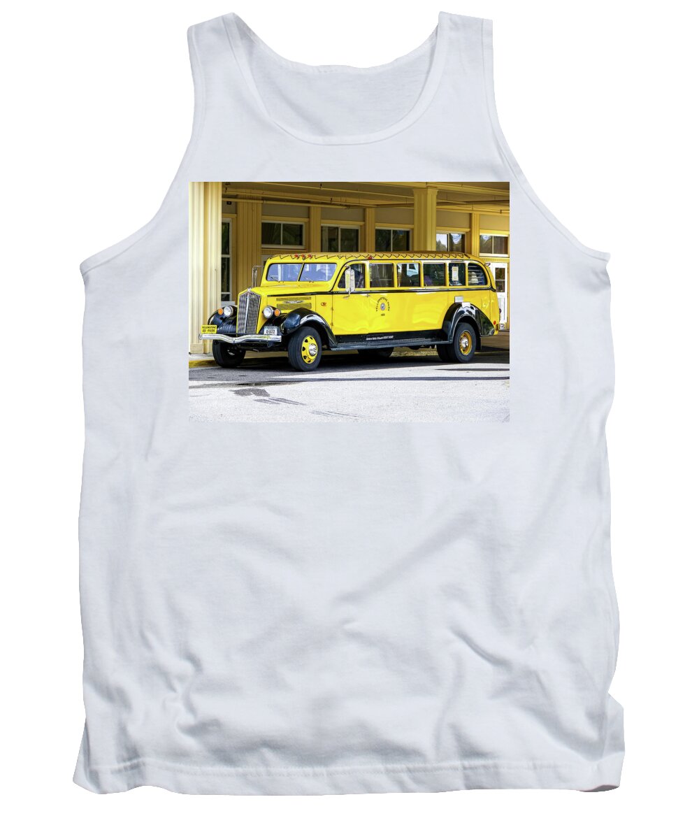 Old Time Tank Top featuring the photograph Old Time Yellowstone Bus by David Lawson