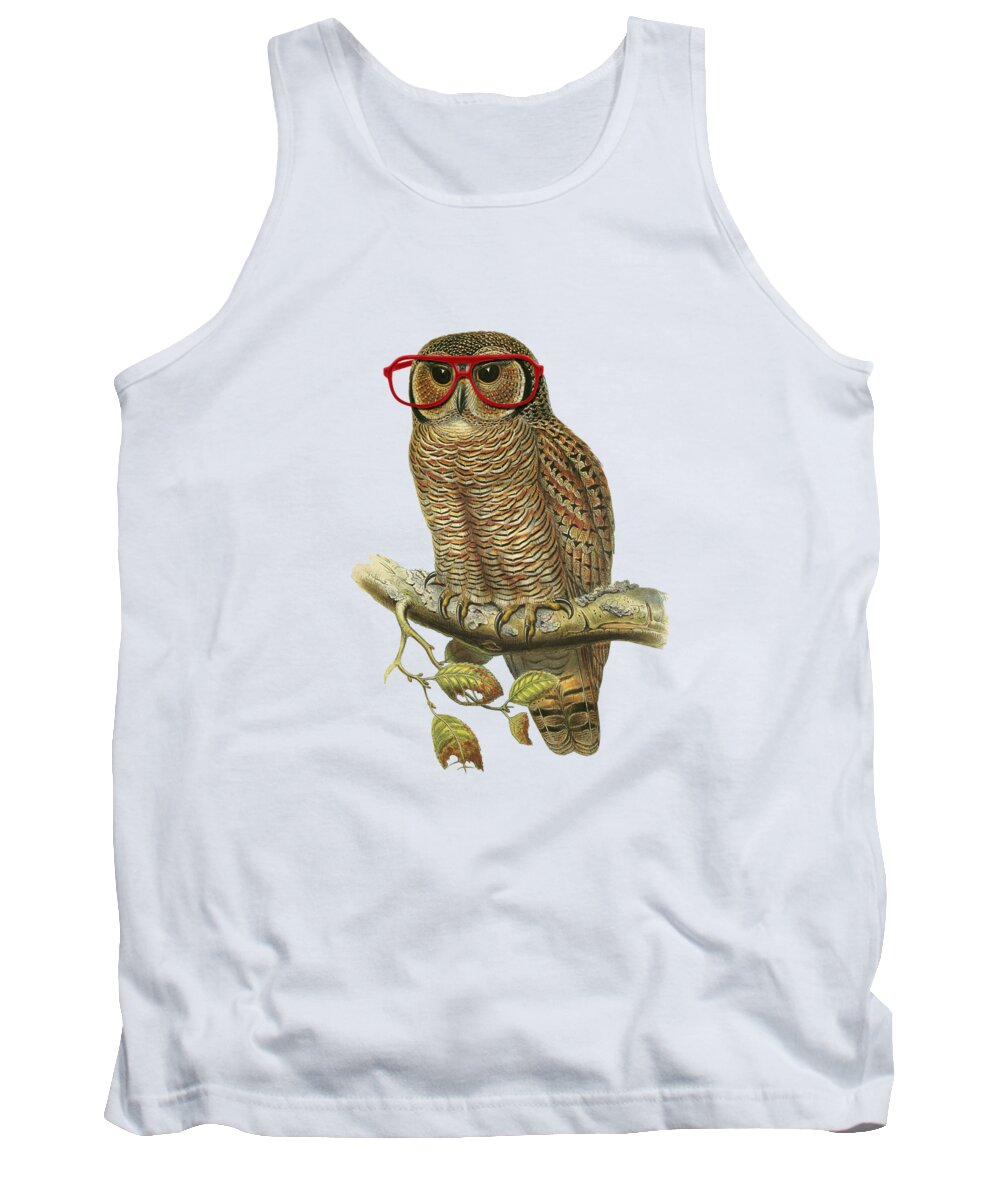 Owl Tank Top featuring the digital art Owl with red glasses by Madame Memento