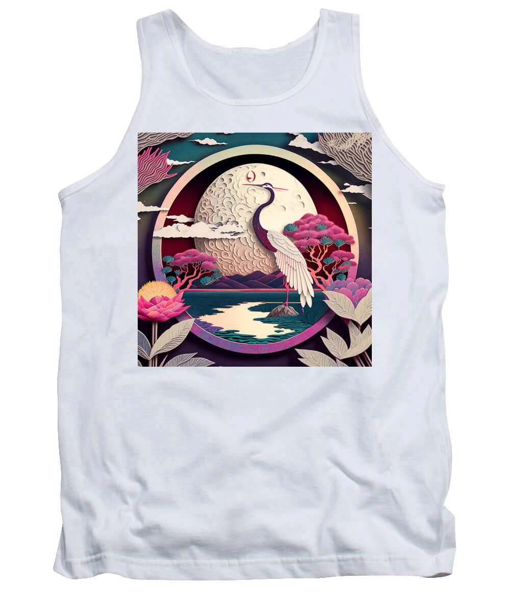 Heron V Tank Top featuring the mixed media Paper Craft, Quilling, Digital Art by Jay Schankman