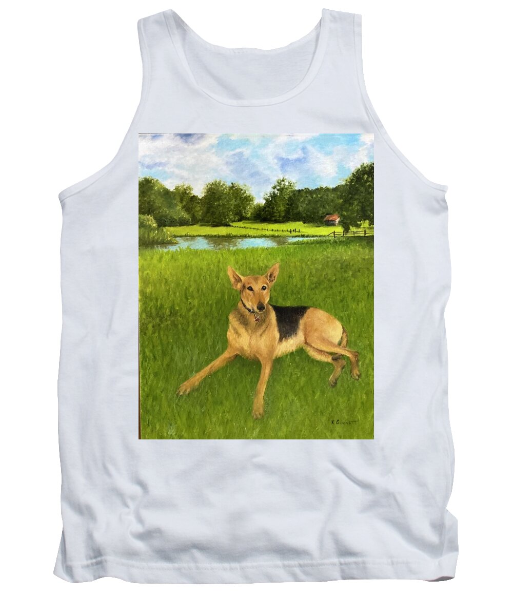 Rescue Dog Tank Top featuring the painting Phoebe by Richard Ginnett
