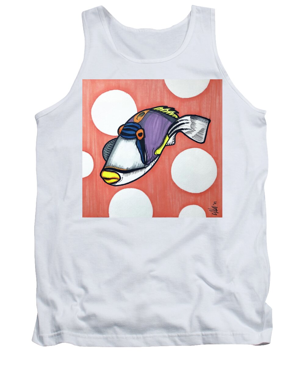 Picasso Triggerfish Tank Top featuring the drawing Picasso Triggerfish by Creative Spirit