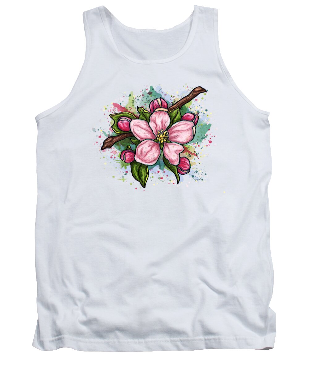Flower Tank Top featuring the painting Pink flower on white background, cherry blossom by Nadia CHEVREL
