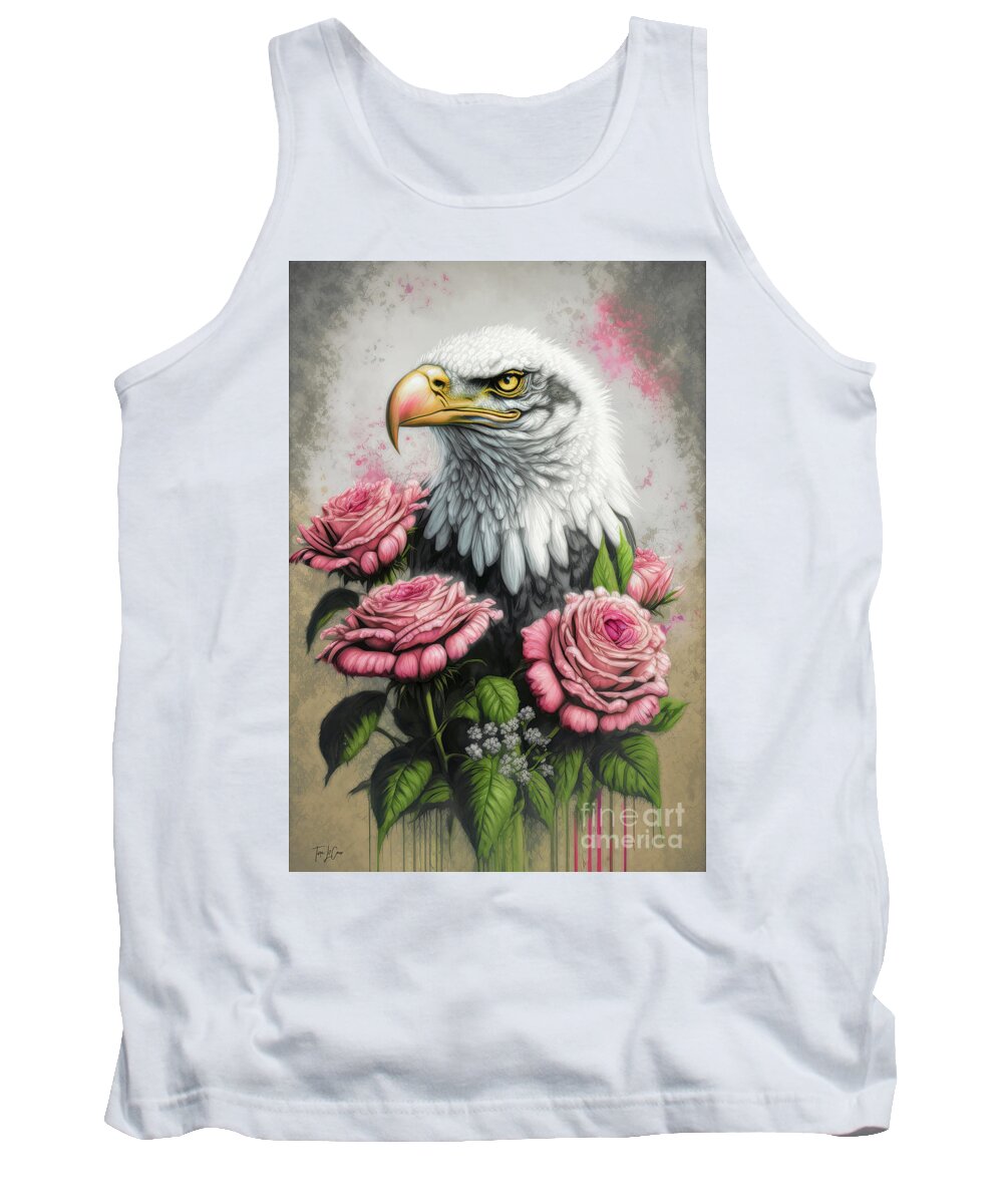 American Bald Eagle Tank Top featuring the painting Pink Rose Bald Eagle by Tina LeCour